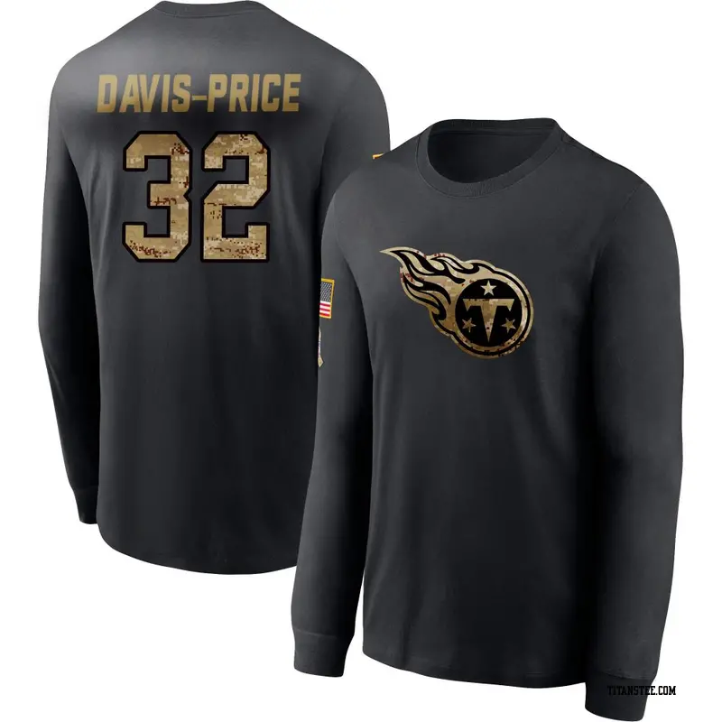 Men's Tennessee Titans ＃32 Tyrion Davis-Price Black 2020 Salute To Service Sideline Performance Long Sleeve T-Shirt
