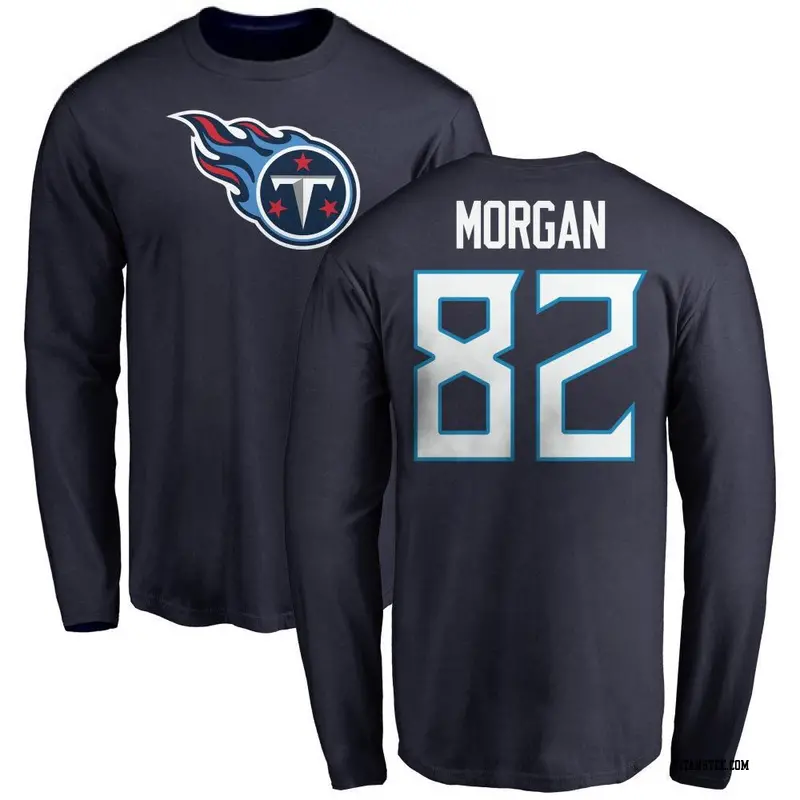 Men's Tennessee Titans ＃82 Stanley Morgan Jr. Navy Name & Number Logo Long Sleeve T-Shirt