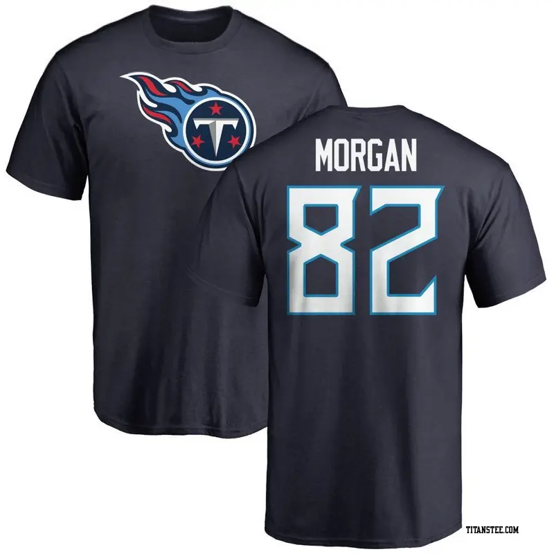 Men's Tennessee Titans ＃82 Stanley Morgan Jr. Navy Name & Number Logo T-Shirt