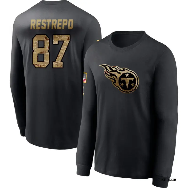 Men's Tennessee Titans ＃87 Xavier Restrepo Black 2020 Salute To Service Sideline Performance Long Sleeve T-Shirt
