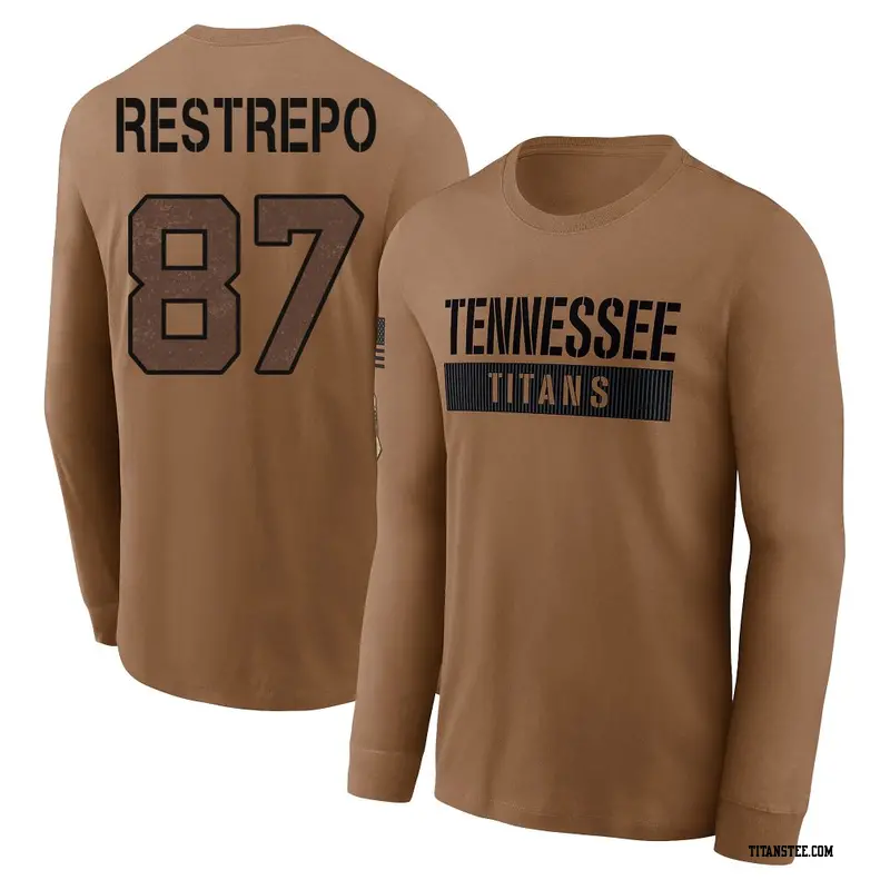 Men's Tennessee Titans ＃87 Xavier Restrepo Brown 2023 Salute To Service Long Sleeve T-Shirt