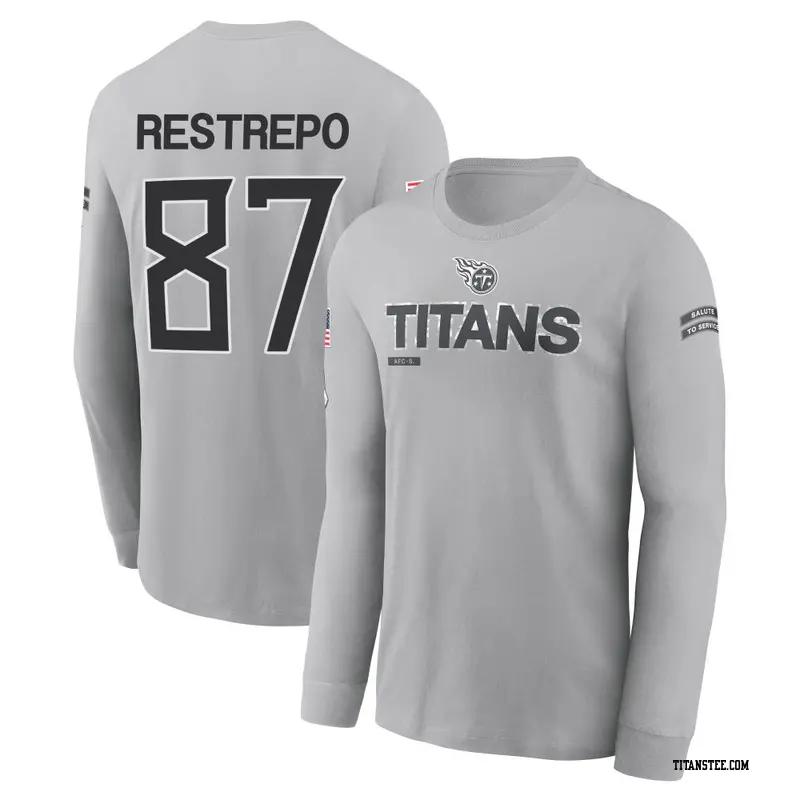 Men's Tennessee Titans ＃87 Xavier Restrepo Gray 2024 Salute to Service Long Sleeve T-Shirt