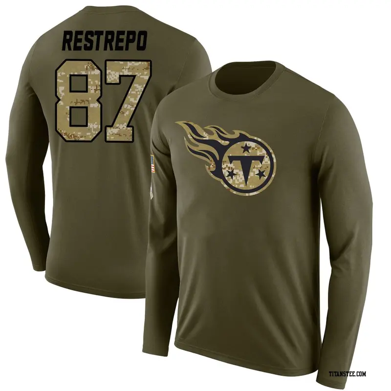 Men's Tennessee Titans ＃87 Xavier Restrepo Olive Salute to Service Sideline Long Sleeve T-Shirt