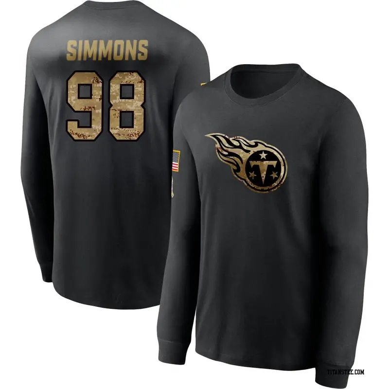 Men's Tennessee Titans ＃98 Jeffery Simmons Black 2020 Salute To Service Sideline Performance Long Sleeve T-Shirt