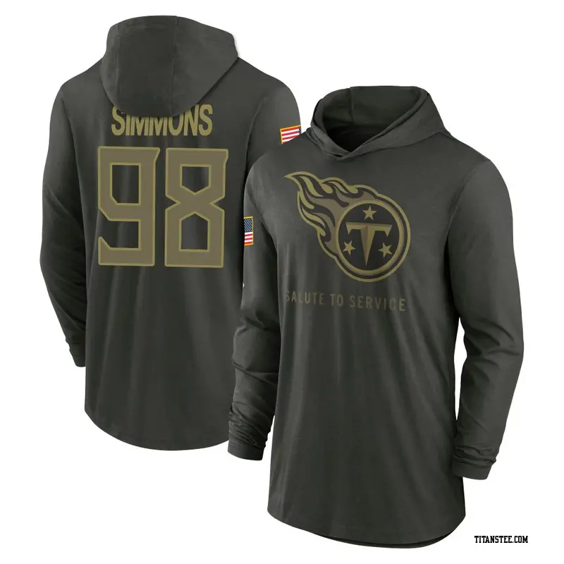 Men's Tennessee Titans ＃98 Jeffery Simmons Forest/Green 2025 Salute to Service Sideline Lightweight Hooded Pullover Long Sleeve 