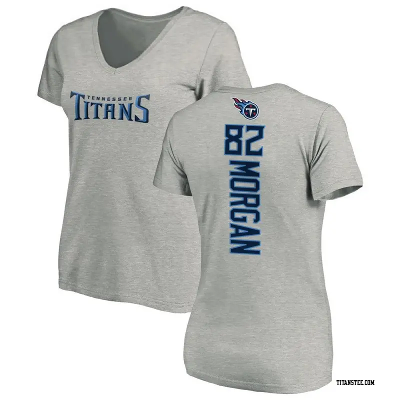 Women's Tennessee Titans ＃82 Stanley Morgan Jr. Ash Backer V-Neck T-Shirt