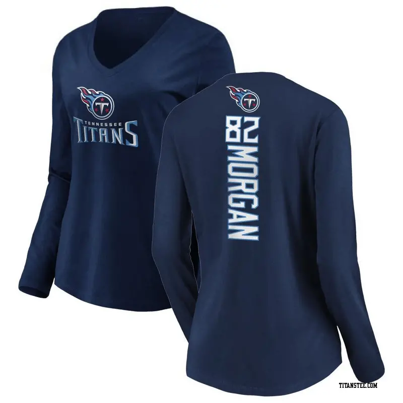 Women's Tennessee Titans ＃82 Stanley Morgan Jr. Navy Backer Slim Fit Long Sleeve T-Shirt