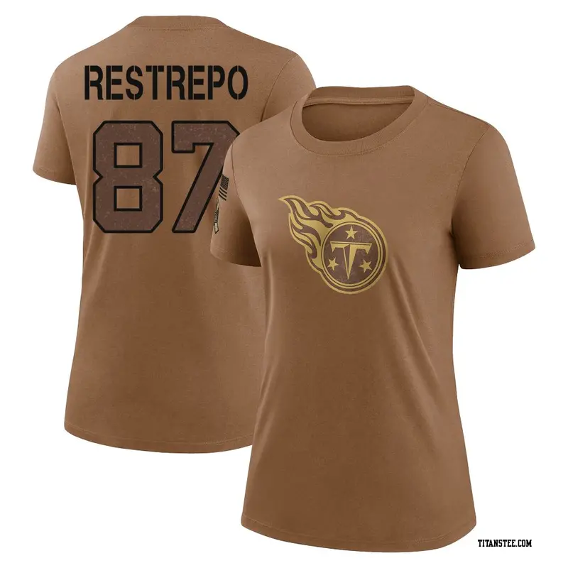 Women's Tennessee Titans ＃87 Xavier Restrepo Brown 2023 Salute To Service Performance T-Shirt
