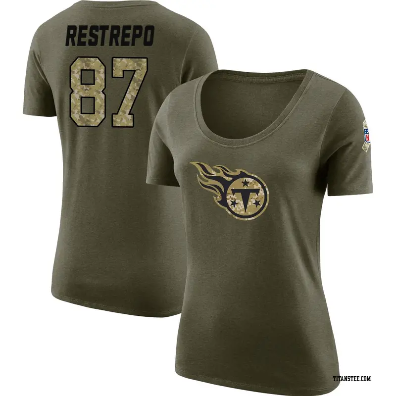 Women's Tennessee Titans ＃87 Xavier Restrepo Olive Salute to Service Scoop Neck T-Shirt