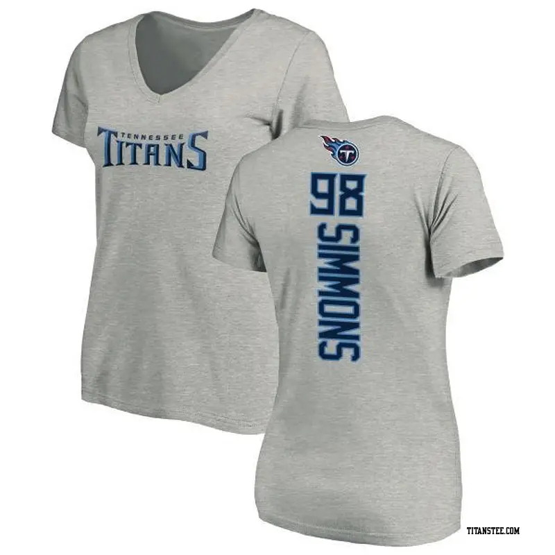 Women's Tennessee Titans ＃98 Jeffery Simmons Ash Backer V-Neck T-Shirt
