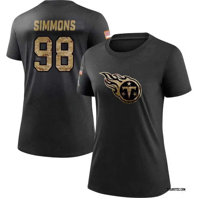 Women's Tennessee Titans ＃98 Jeffery Simmons Black 2020 Salute To Service Performance T-Shirt