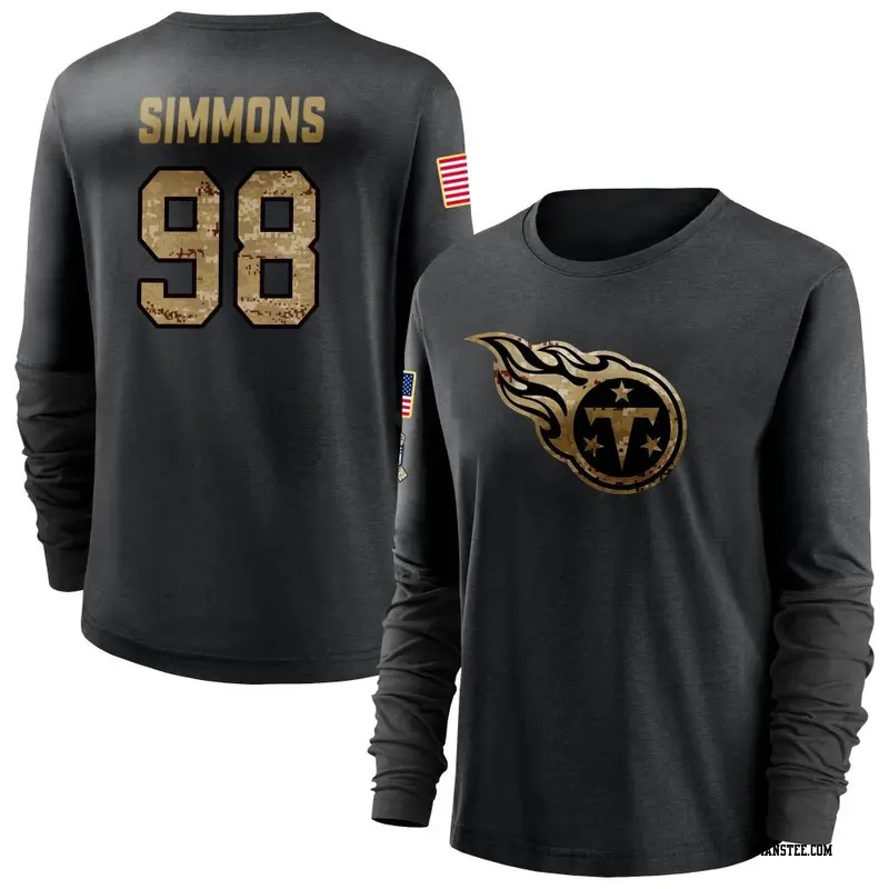 Women's Tennessee Titans ＃98 Jeffery Simmons Black 2020 Salute To Service Sideline Performance Long Sleeve T-Shirt