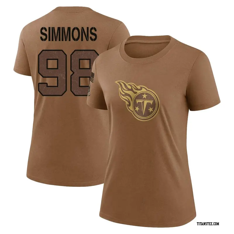 Women's Tennessee Titans ＃98 Jeffery Simmons Brown 2023 Salute To Service Performance T-Shirt