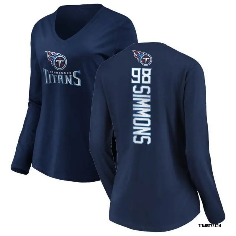 Women's Tennessee Titans ＃98 Jeffery Simmons Navy Backer Slim Fit Long Sleeve T-Shirt