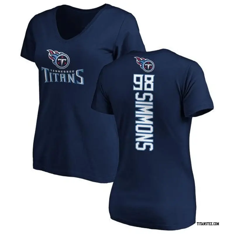 Women's Tennessee Titans ＃98 Jeffery Simmons Navy Backer Slim Fit T-Shirt