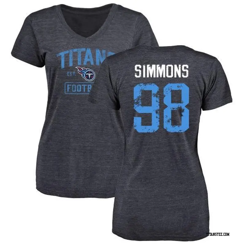 Women's Tennessee Titans ＃98 Jeffery Simmons Navy Distressed Name & Number V-Neck T-Shirt