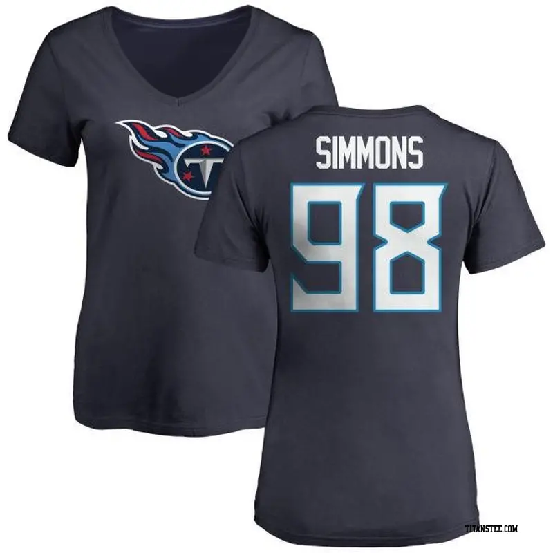 Women's Tennessee Titans ＃98 Jeffery Simmons Navy Logo Slim Fit T-Shirt