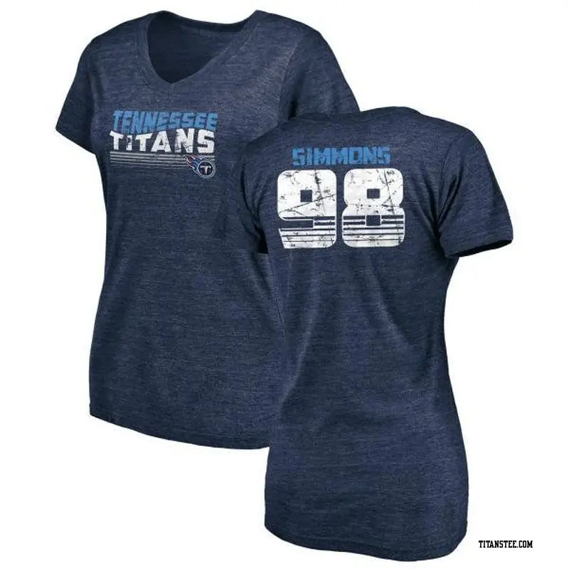 Women's Tennessee Titans ＃98 Jeffery Simmons Navy Retro V-Neck T-Shirt