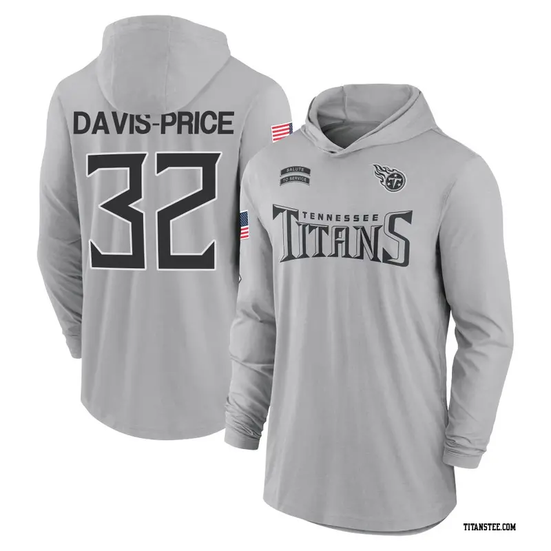 Youth Tennessee Titans ＃32 Tyrion Davis-Price Gray 2024 Salute to Service Lightweight Performance Long Sleeve Hooded T-Shirt