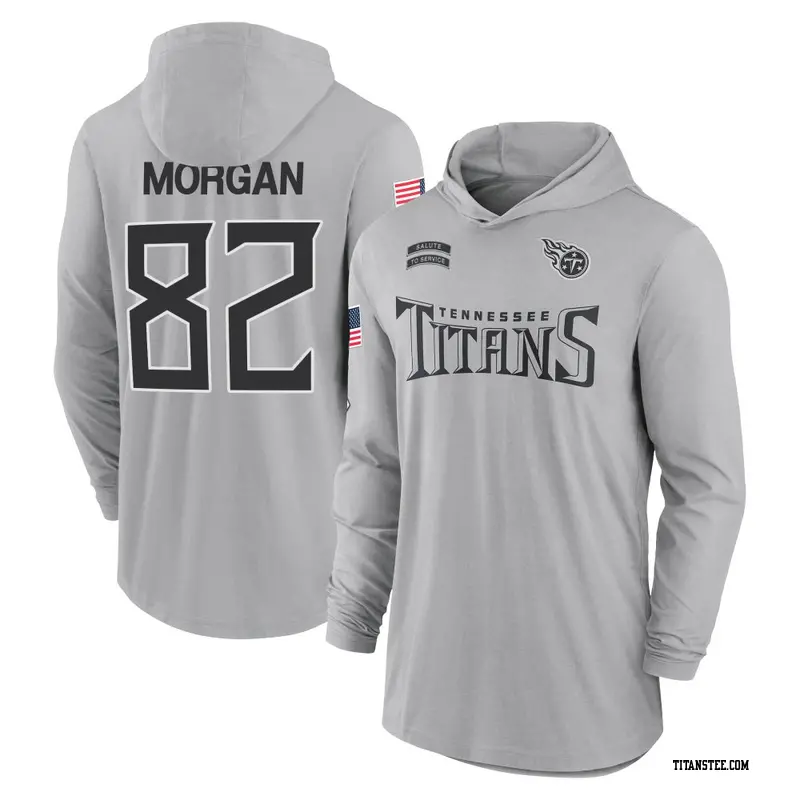 Youth Tennessee Titans ＃82 Stanley Morgan Jr. Gray 2024 Salute to Service Lightweight Performance Long Sleeve Hooded T-Shirt