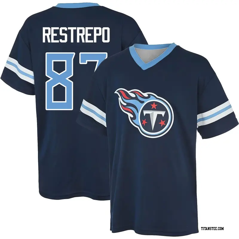 Youth Tennessee Titans ＃87 Xavier Restrepo Navy Name & Number Game Day V-Neck T-Shirt