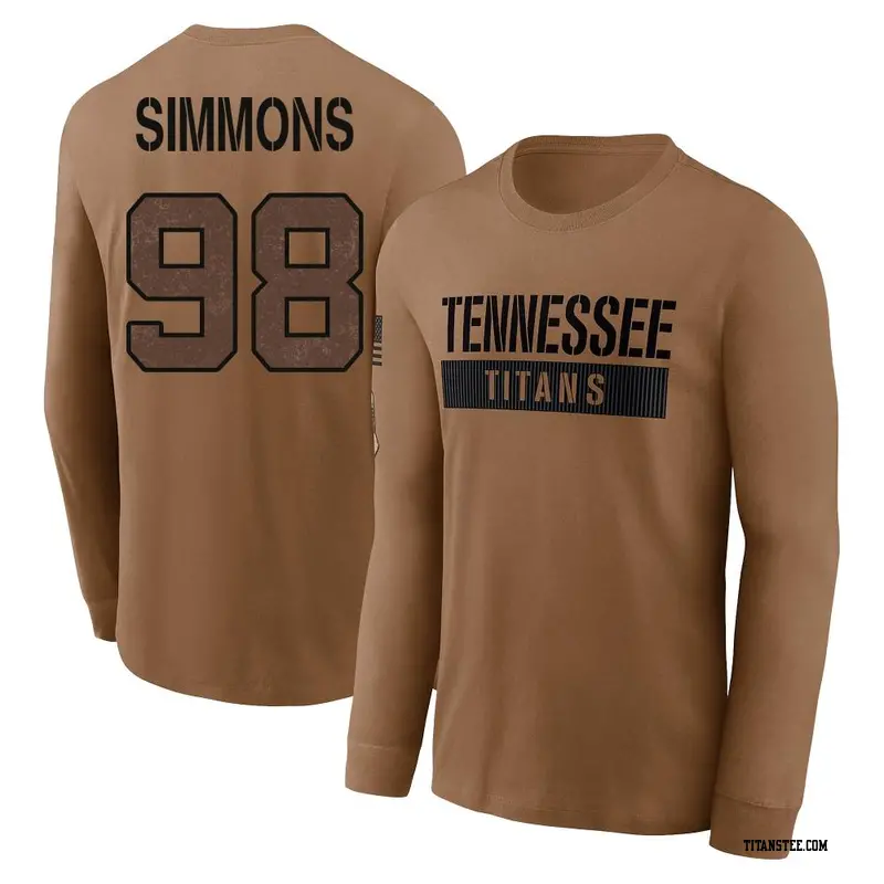 Youth Tennessee Titans ＃98 Jeffery Simmons Brown 2023 Salute To Service Long Sleeve T-Shirt