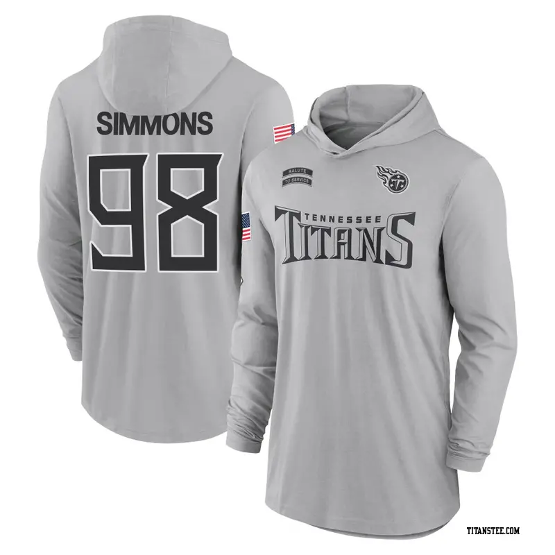 Youth Tennessee Titans ＃98 Jeffery Simmons Gray 2024 Salute to Service Lightweight Performance Long Sleeve Hooded T-Shirt