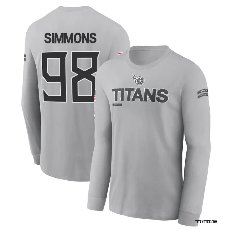 Youth Tennessee Titans ＃98 Jeffery Simmons Gray 2024 Salute to Service Long Sleeve T-Shirt