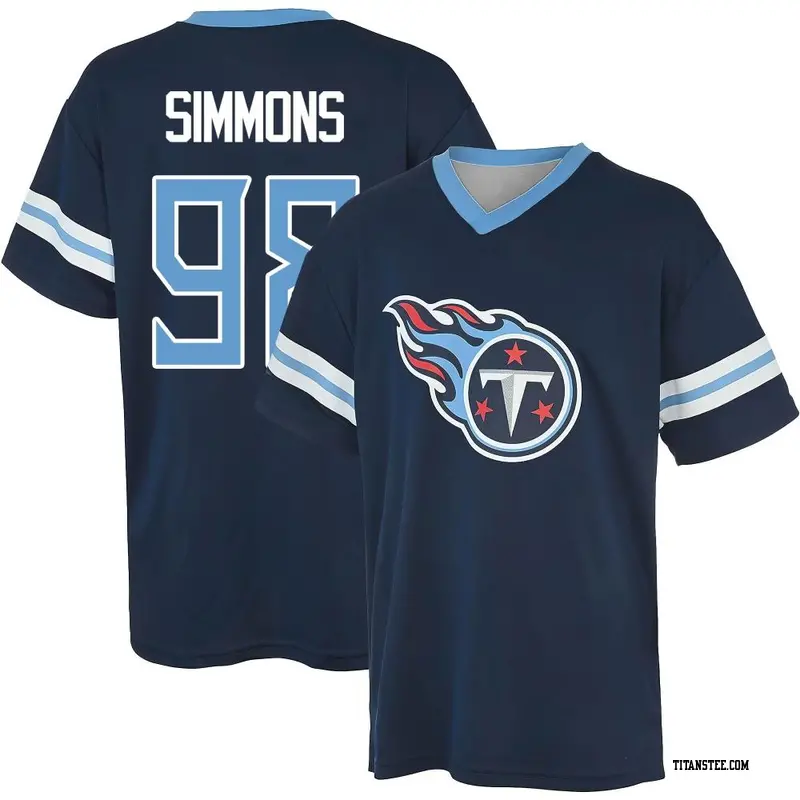 Youth Tennessee Titans ＃98 Jeffery Simmons Navy Name & Number Game Day V-Neck T-Shirt
