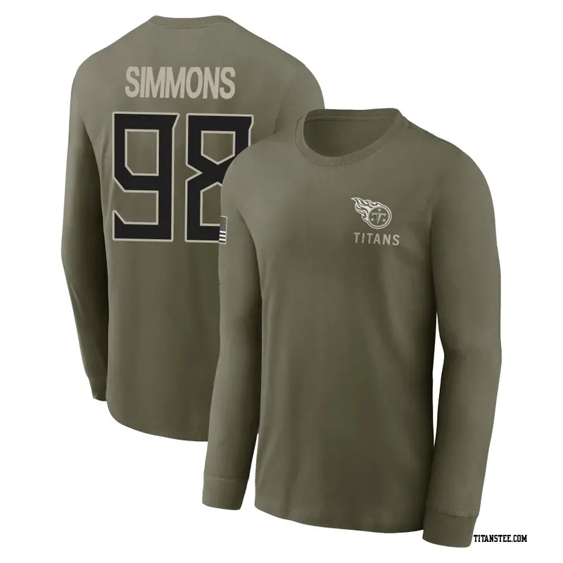 Youth Tennessee Titans ＃98 Jeffery Simmons Olive 2025 Salute to Service Sideline Long Sleeve T-Shirt